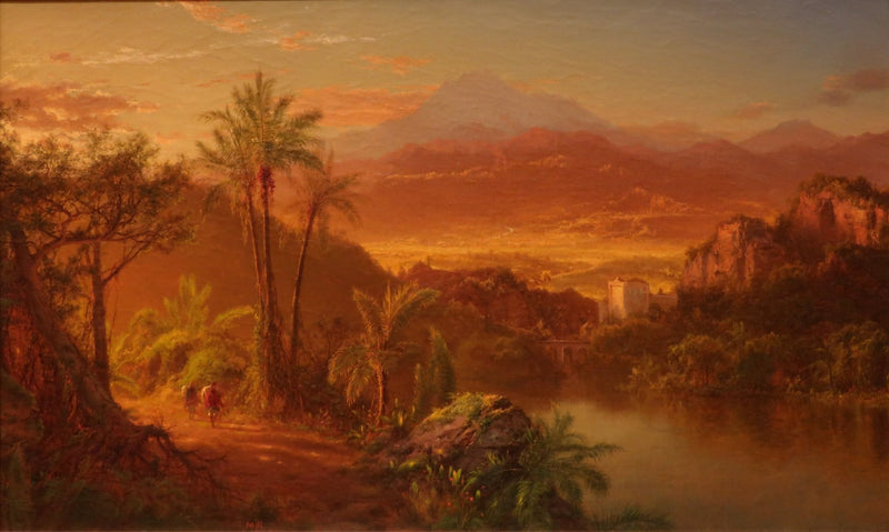 Landscape Oil Painting - Golden Tropical Valley Sunset View - Oil Painting Haven