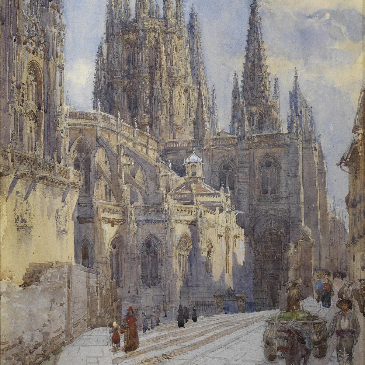 Hand-painted gothic cathedral street in old burgos landscape oil painting on canvas