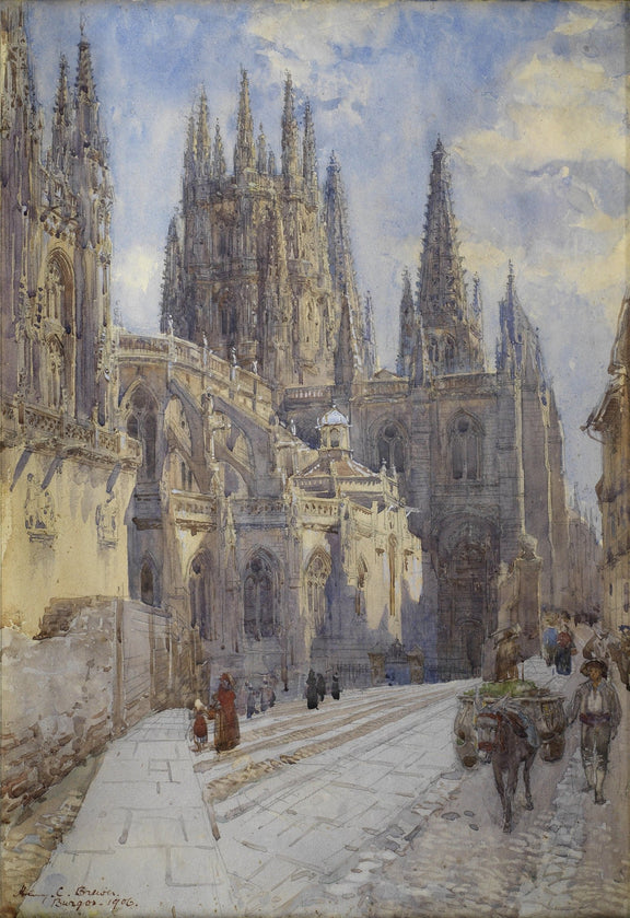 Hand-painted gothic cathedral street in old burgos landscape oil painting on canvas