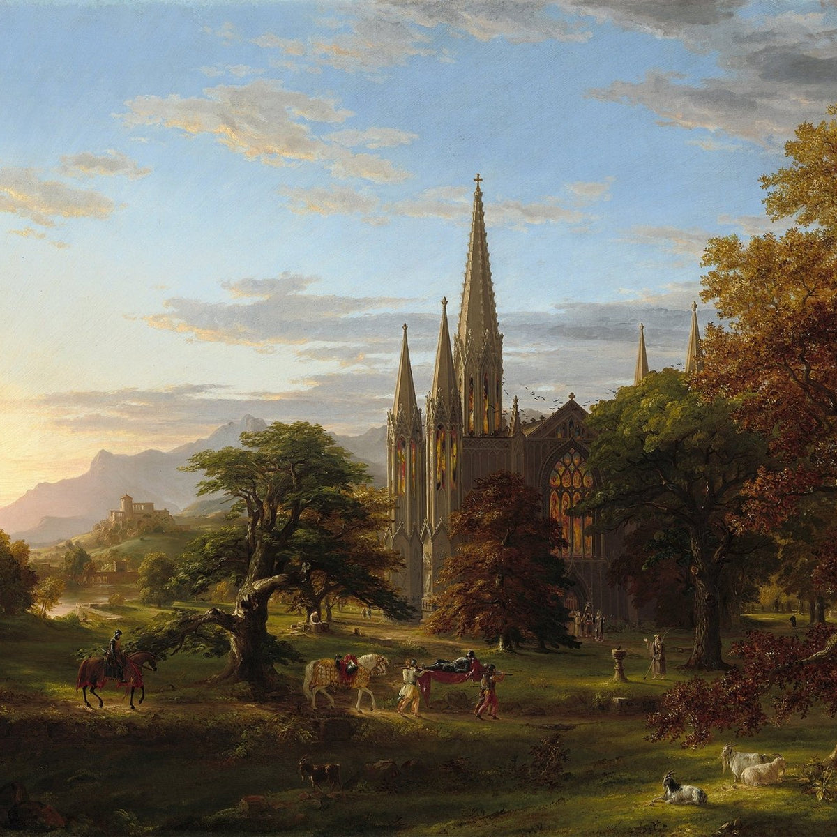 Landscape Oil Painting - Gothic cathedral sunset landscape - Oil Painting Haven