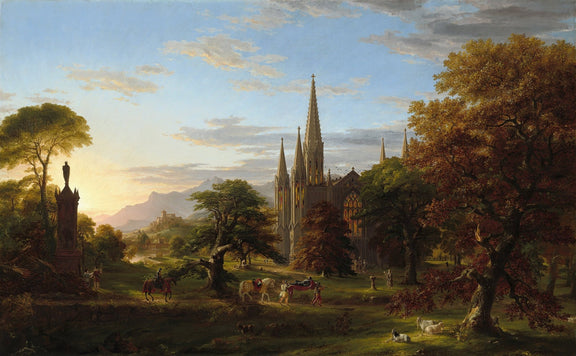 Landscape Oil Painting - Gothic cathedral sunset landscape - Oil Painting Haven