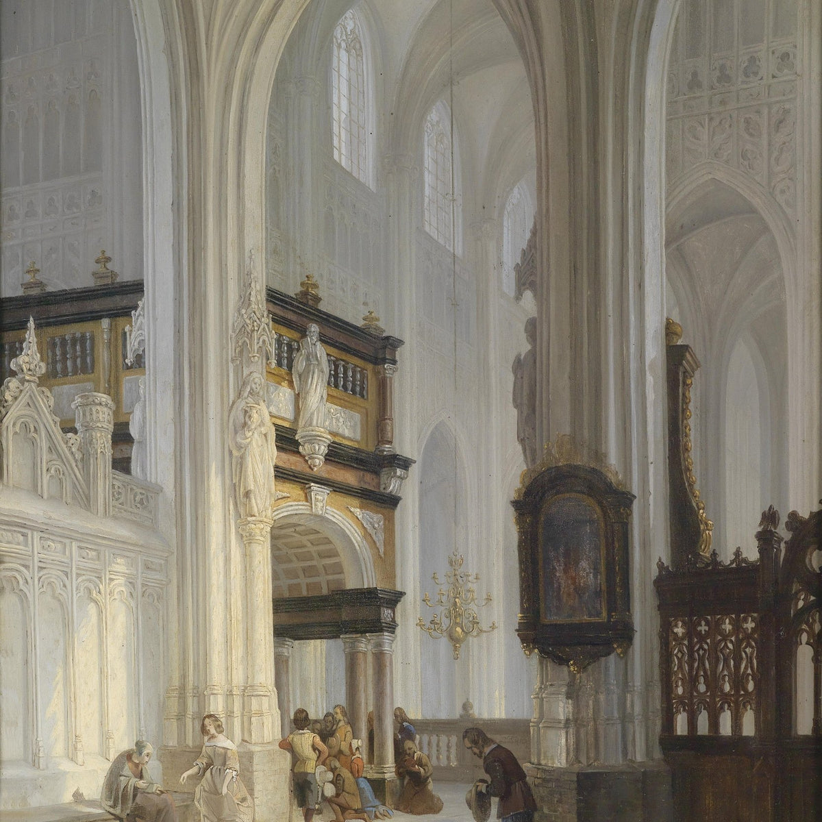 Landscape Oil Painting - Gothic Church Interior: Carved Columns - Oil Painting Haven