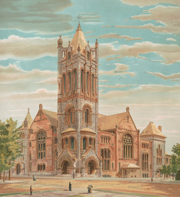 Landscape Oil Painting - Grand Brick Church with Bell Tower View - Oil Painting Haven