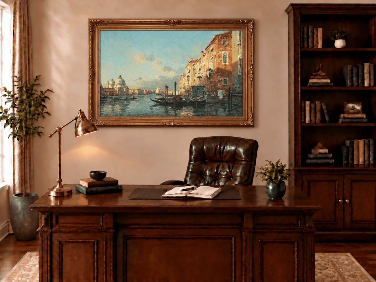 Landscape Oil Painting - Grand Canal at Dusk, Venice Gondolas