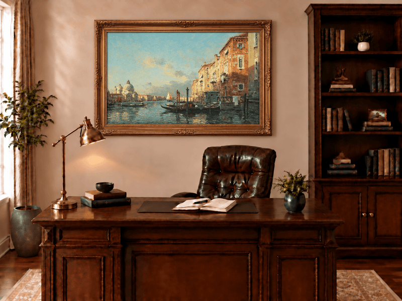 Landscape Oil Painting - Grand Canal at Dusk, Venice Gondolas