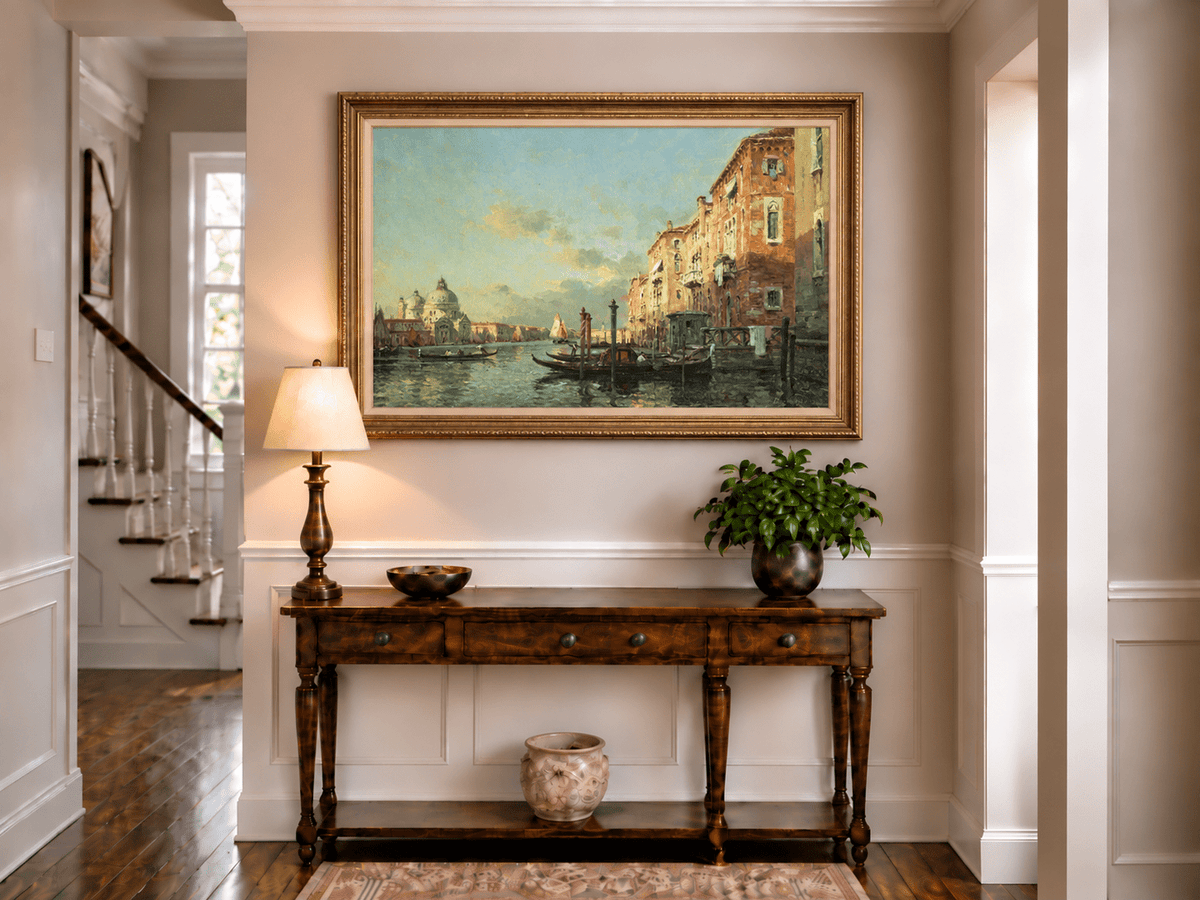 Landscape Oil Painting - Grand Canal at Dusk, Venice Gondolas