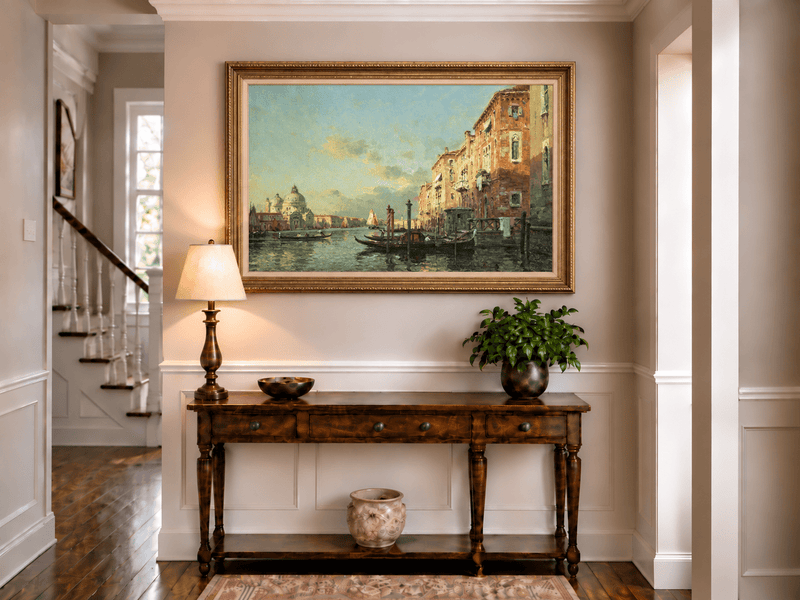 Landscape Oil Painting - Grand Canal at Dusk, Venice Gondolas