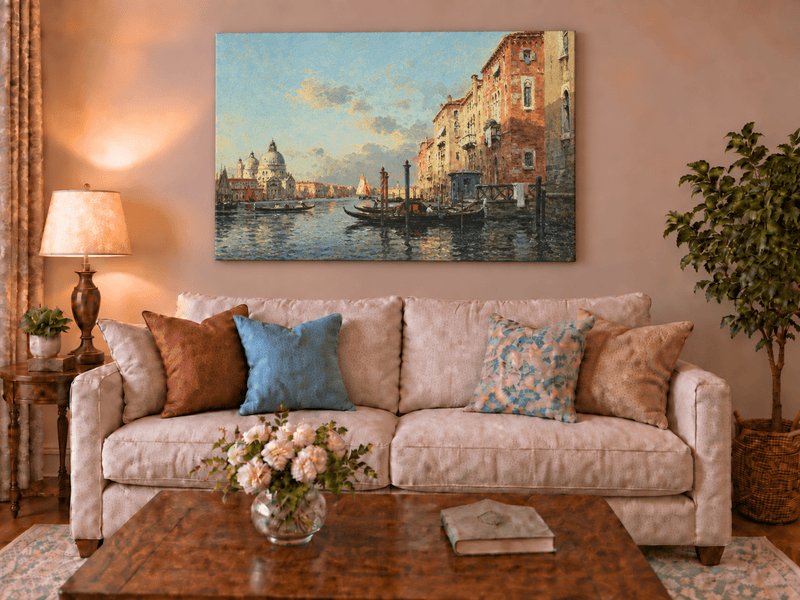 Landscape Oil Painting - Grand Canal at Dusk, Venice Gondolas