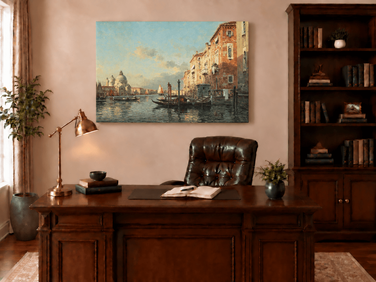 Landscape Oil Painting - Grand Canal at Dusk, Venice Gondolas