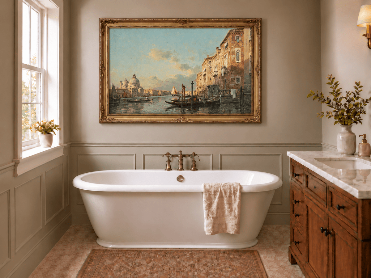 Landscape Oil Painting - Grand Canal at Dusk, Venice Gondolas