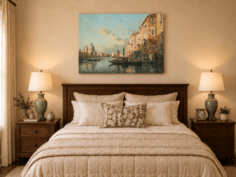 Landscape Oil Painting - Grand Canal at Dusk, Venice Gondolas