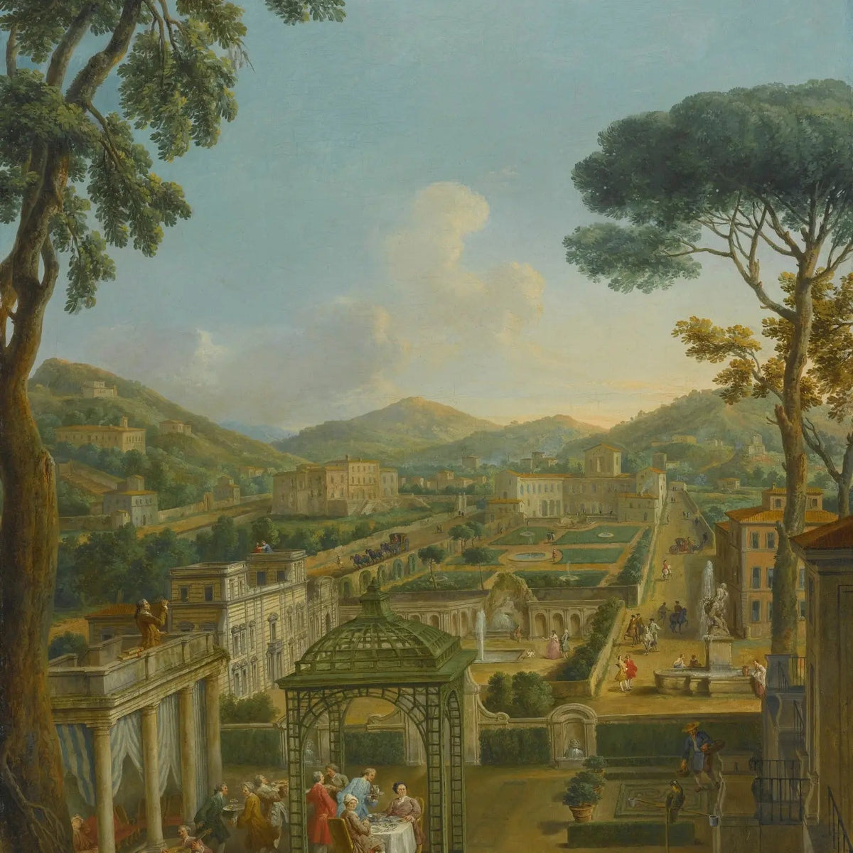 Landscape Oil Painting - Grand Garden with Figures & Buildings - Oil Painting Haven