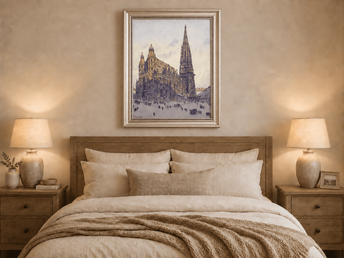 Landscape Oil Painting - Grand Gothic Cathedral Square City Life