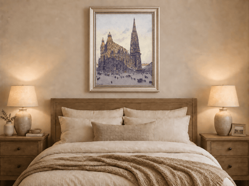 Landscape Oil Painting - Grand Gothic Cathedral Square City Life