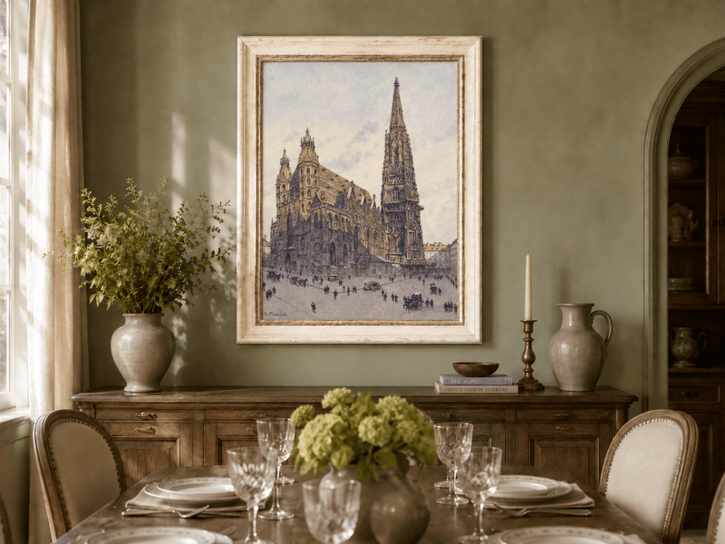 Landscape Oil Painting - Grand Gothic Cathedral Square City Life