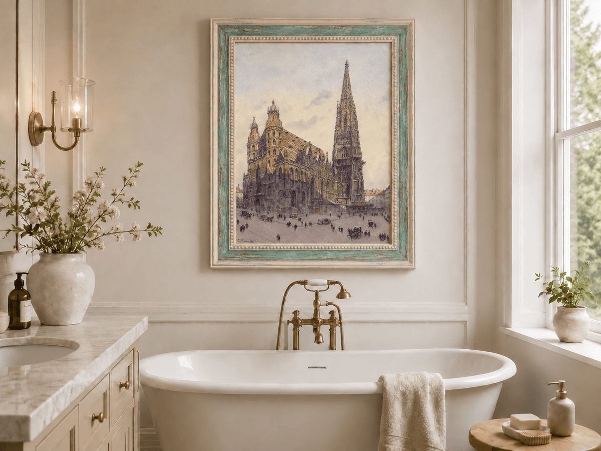 Landscape Oil Painting - Grand Gothic Cathedral Square City Life