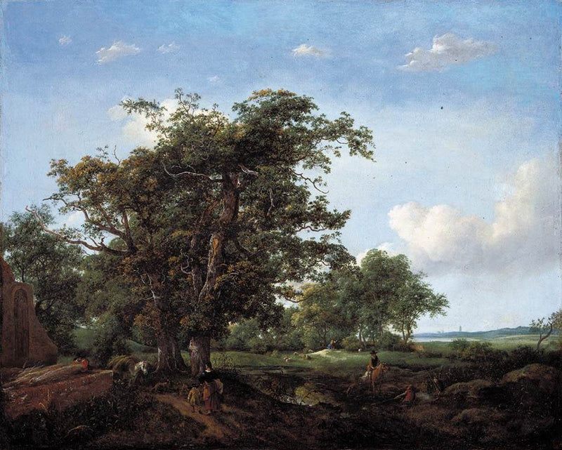 Landscape Oil Painting - Grand Oak Tree in a Pastoral Scene - Oil Painting Haven