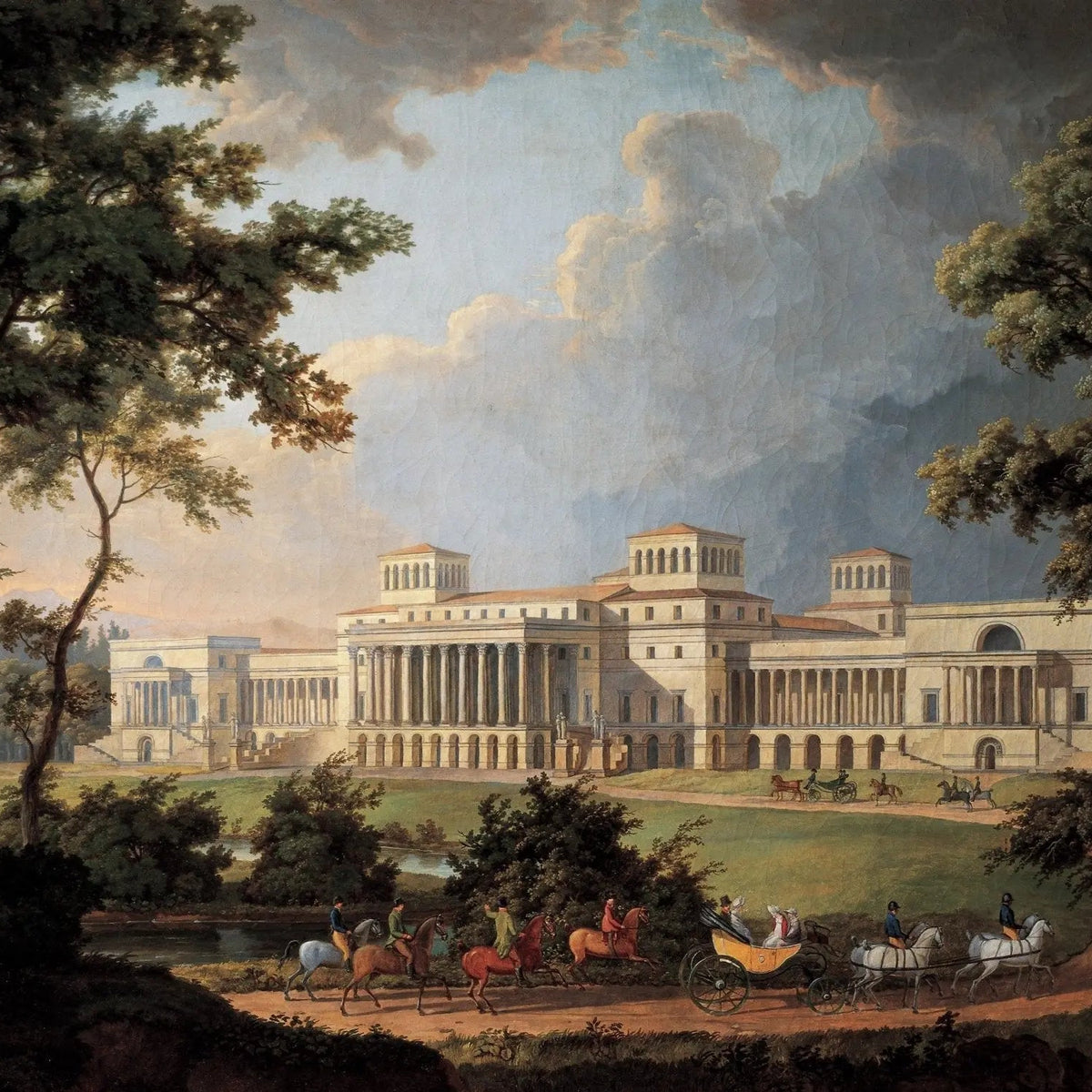 Landscape Oil Painting - Grand Palace with Riders & Carriage - Oil Painting Haven