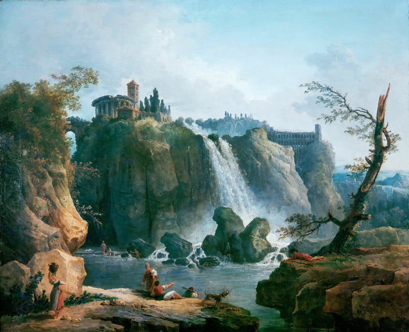 Landscape Oil Painting - Grand Waterfall with Classical Ruins - Oil Painting Haven