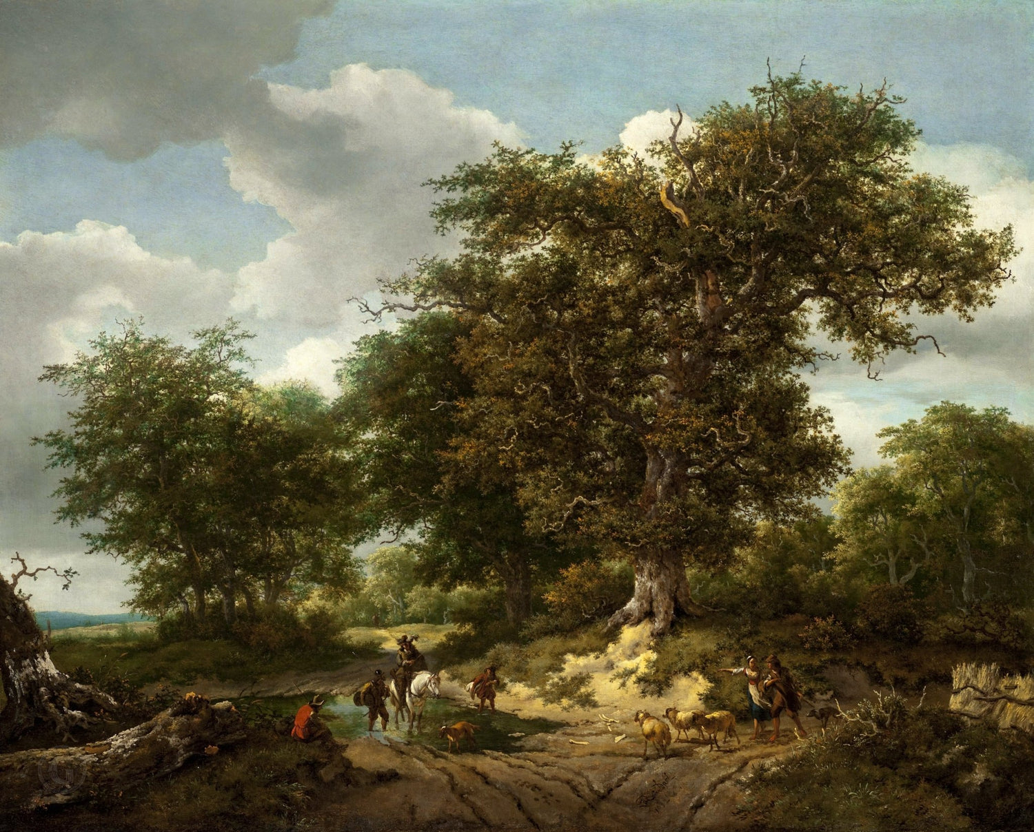 Landscape Oil Painting - Great Oak Forest with Travelers and Sheep - Oil Painting Haven