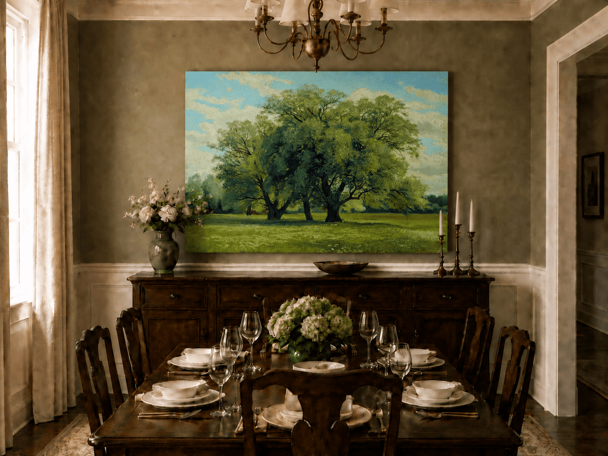 Peinture à l'huile de paysage - Gouffre rocheux spectaculaire avec personnages
