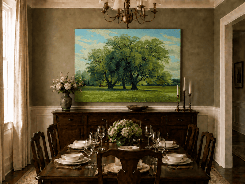 Peinture à l'huile de paysage - Gouffre rocheux spectaculaire avec personnages