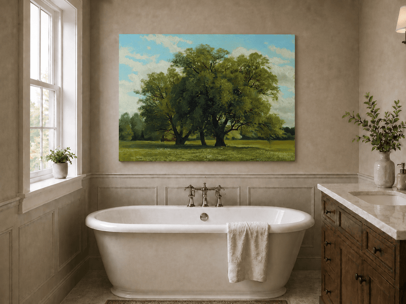Peinture à l'huile de paysage - Gouffre rocheux spectaculaire avec personnages