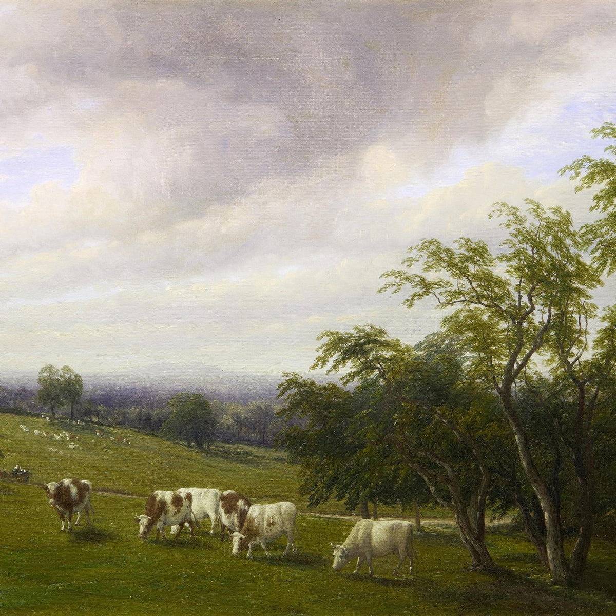 Landscape Oil Painting - Green pasture with cattle & rolling hills - Oil Painting Haven
