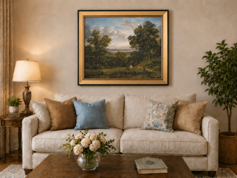 Peinture à l'huile de paysage - Gouffre rocheux spectaculaire avec personnages