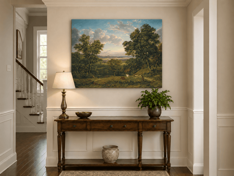 Peinture à l'huile de paysage - Gouffre rocheux spectaculaire avec personnages