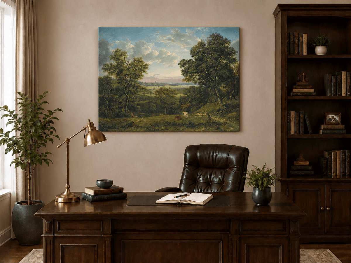 Peinture à l'huile de paysage - Gouffre rocheux spectaculaire avec personnages