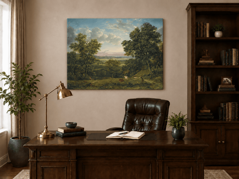 Peinture à l'huile de paysage - Gouffre rocheux spectaculaire avec personnages