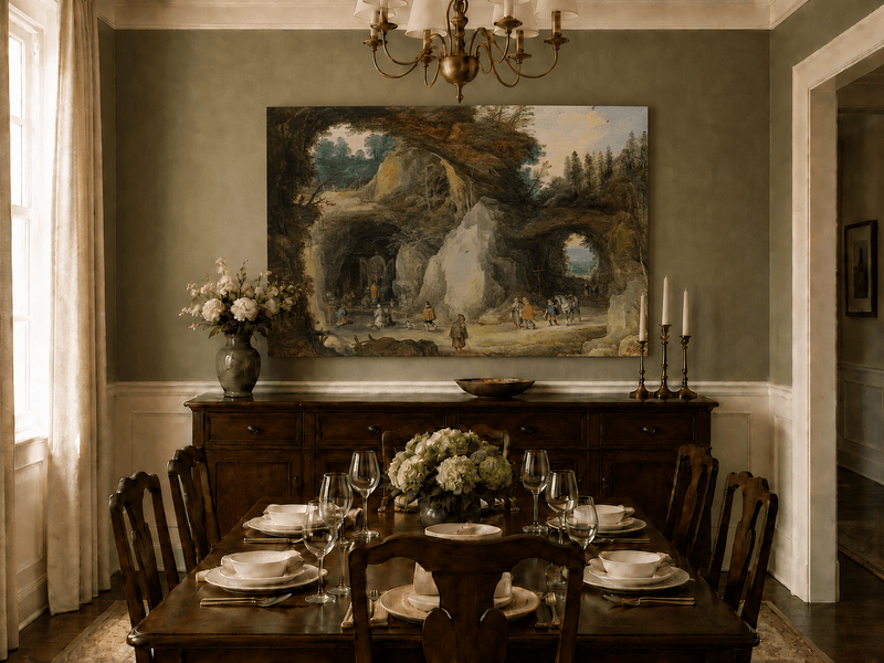 Landscape Oil Painting - Grotto Chapel and Pilgrims Scene