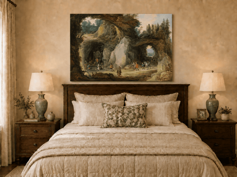 Landscape Oil Painting - Grotto Chapel and Pilgrims Scene
