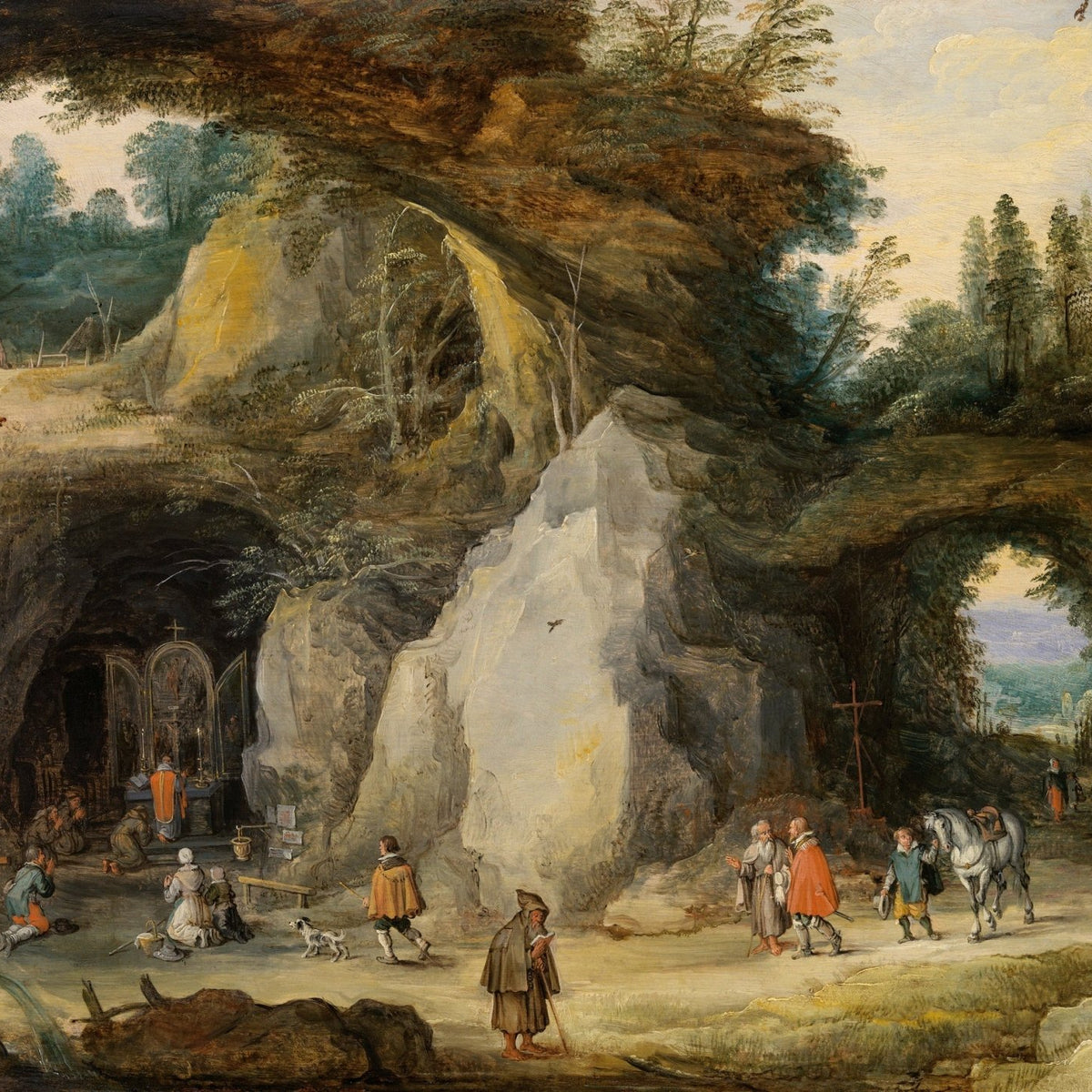 Landscape Oil Painting - Grotto Chapel and Pilgrims Scene - Oil Painting Haven