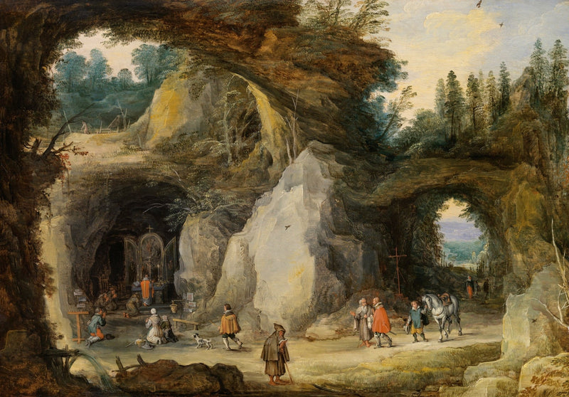 Landscape Oil Painting - Grotto Chapel and Pilgrims Scene - Oil Painting Haven