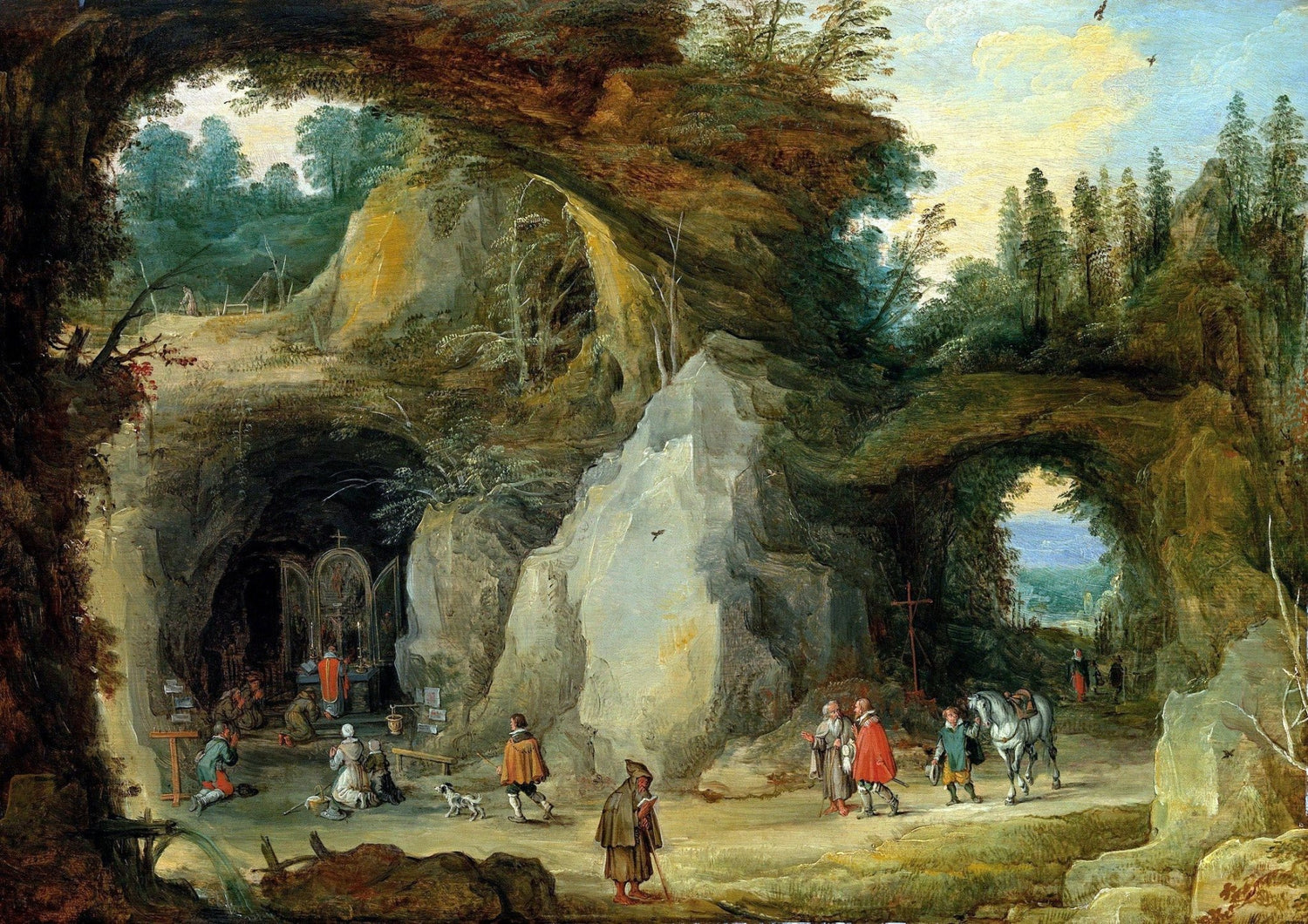 Landscape Oil Painting - Grotto Chapel and Pilgrims Scene - Oil Painting Haven