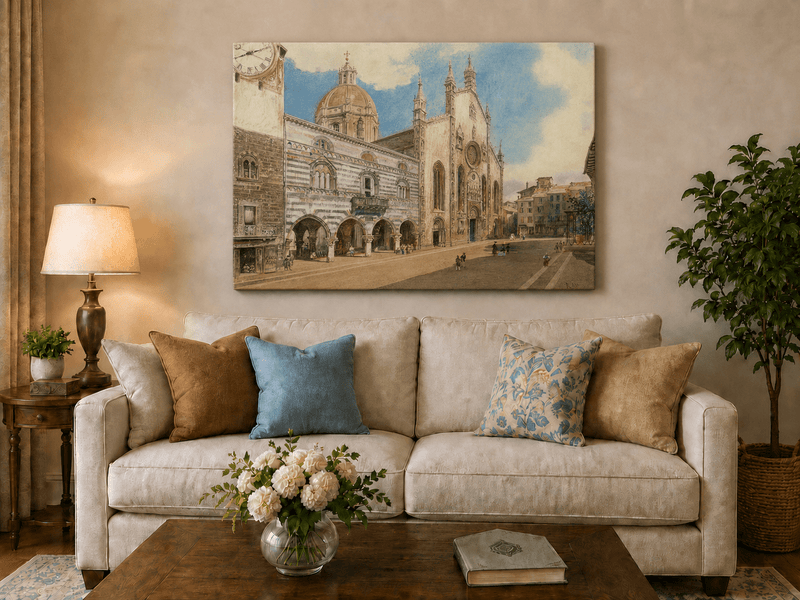 Landscape Oil Painting - Hand-Painted Como Cathedral Square View
