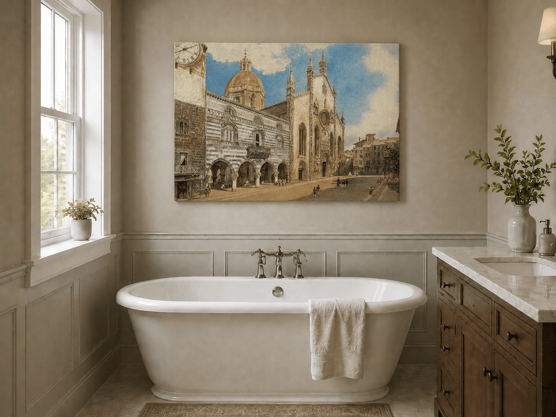 Landscape Oil Painting - Hand-Painted Como Cathedral Square View