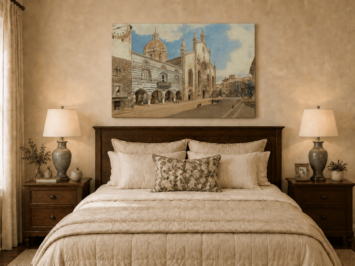 Landscape Oil Painting - Hand-Painted Como Cathedral Square View