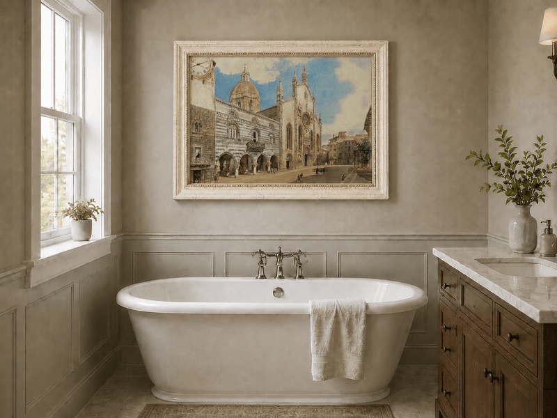 Landscape Oil Painting - Hand-Painted Como Cathedral Square View