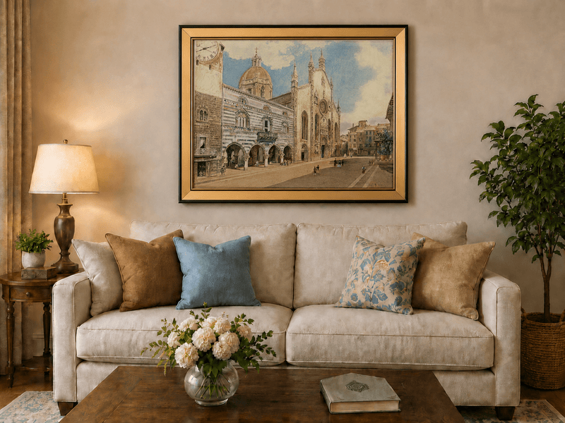 Landscape Oil Painting - Hand-Painted Como Cathedral Square View