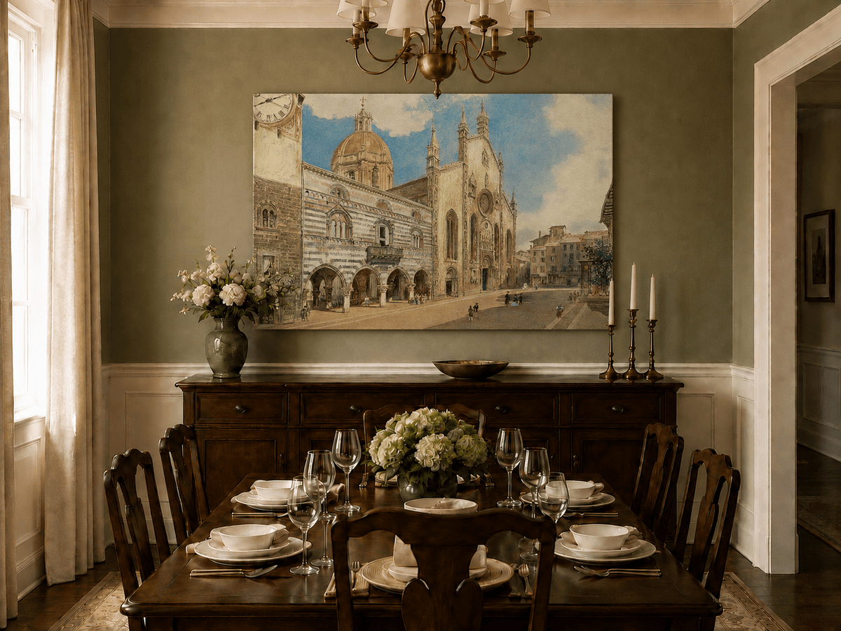 Landscape Oil Painting - Hand-Painted Como Cathedral Square View