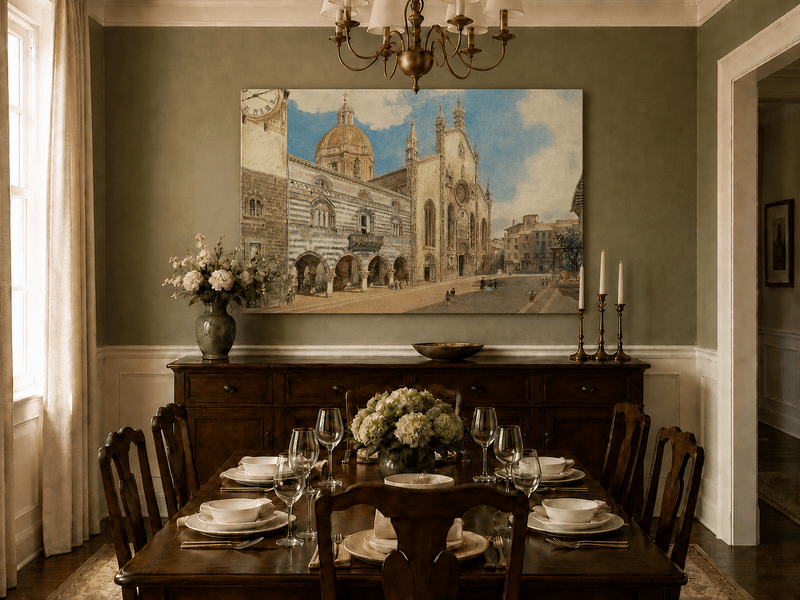 Landscape Oil Painting - Hand-Painted Como Cathedral Square View