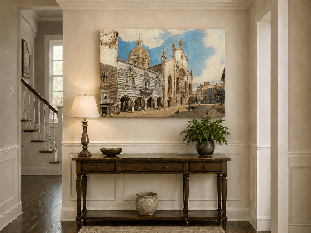 Landscape Oil Painting - Hand-Painted Como Cathedral Square View