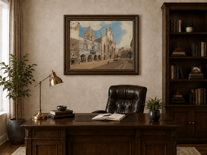 Landscape Oil Painting - Hand-Painted Como Cathedral Square View