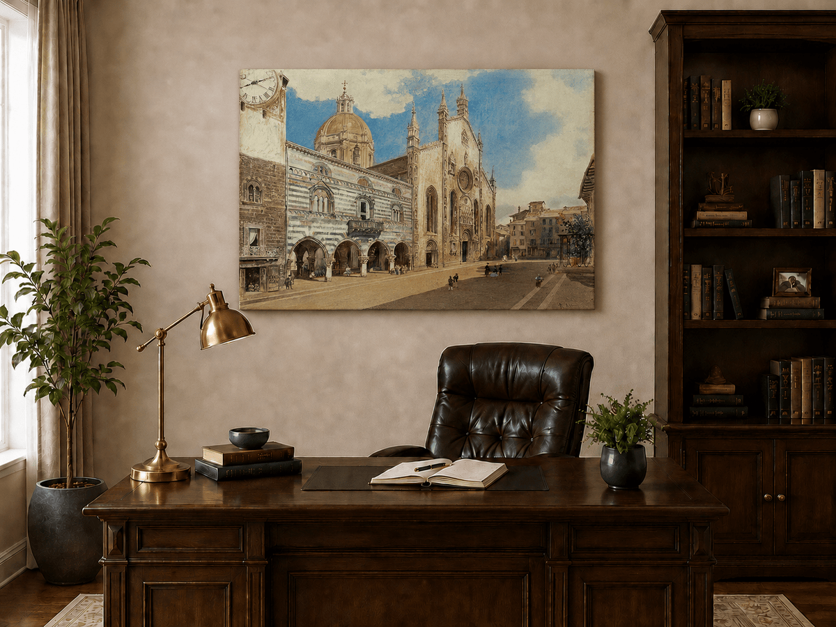 Landscape Oil Painting - Hand-Painted Como Cathedral Square View