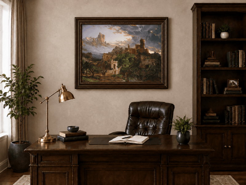 Landscape Oil Painting - Hand-Painted Dramatic Castle Sunset