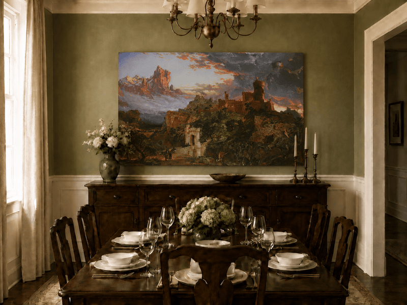Landscape Oil Painting - Hand-Painted Dramatic Castle Sunset