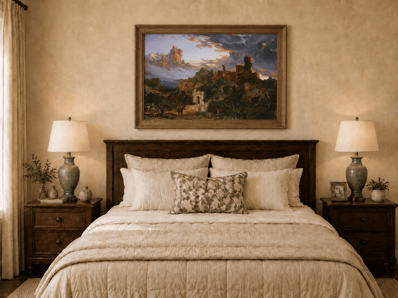 Landscape Oil Painting - Hand-Painted Dramatic Castle Sunset